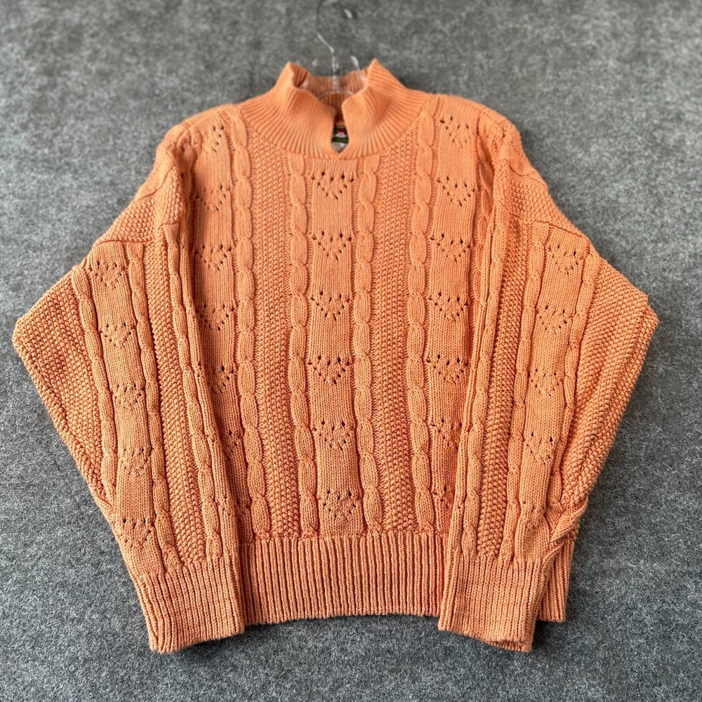 Outback Red Pullover Sweater Womens L Orange‎ Cable Knit Streetwear Ribbed Hem